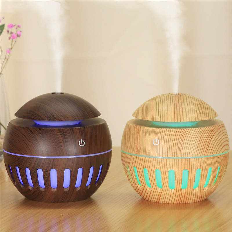 130ml Electric Air Humidifier Essential Aroma Oil Diffuser USB Rechargeable Wood Grain Humidifiers With 7 Color LED Lights Humidificador De Aire Elect
