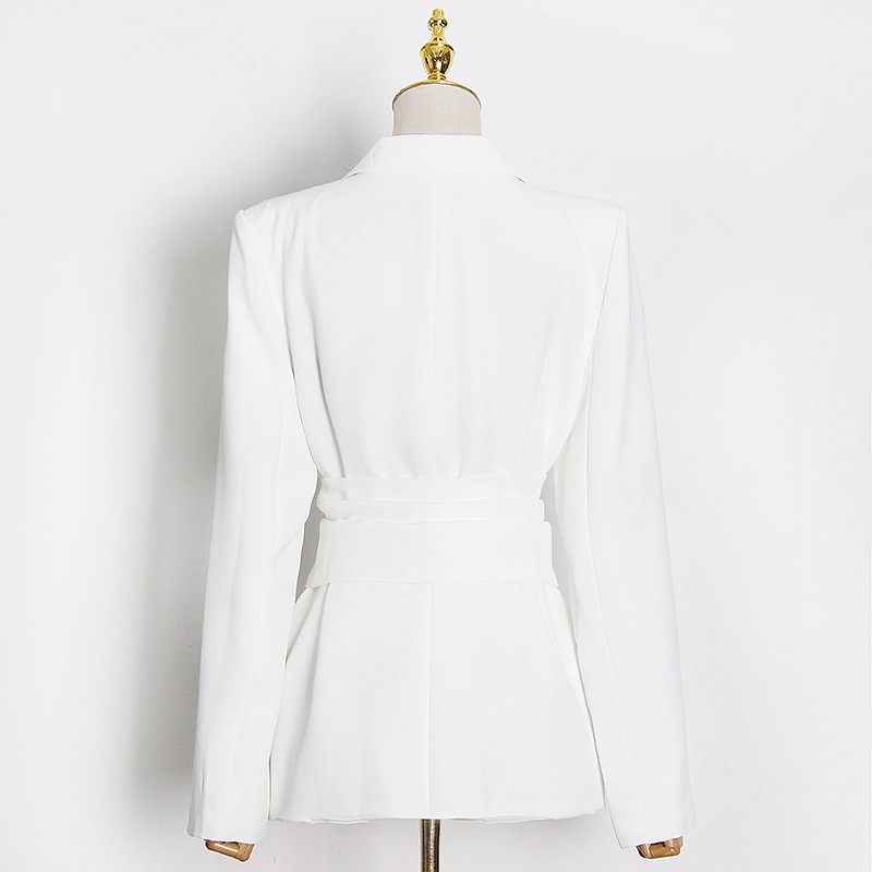 Women's Suits & Blazers Womens White Minimalist Women Notched Long Sleeve Sashes Elegant Female Fashion Clothing