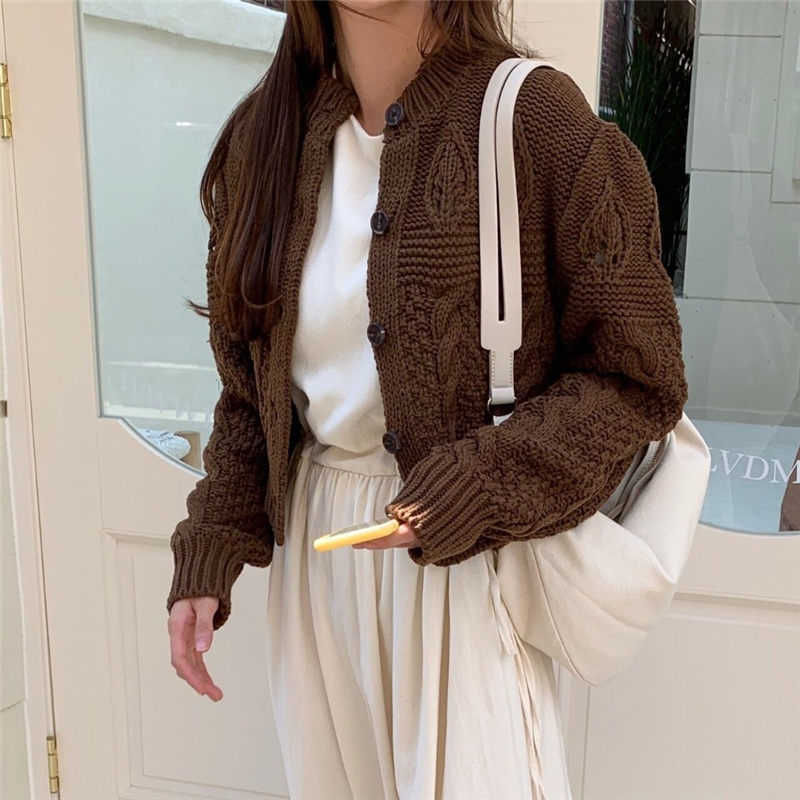 HziriP Students Stylish Thicken Casual Twisted Autumn Cardigans All-Match Full-Sleeved Brief Women Basic Short Sweaters 211011Z