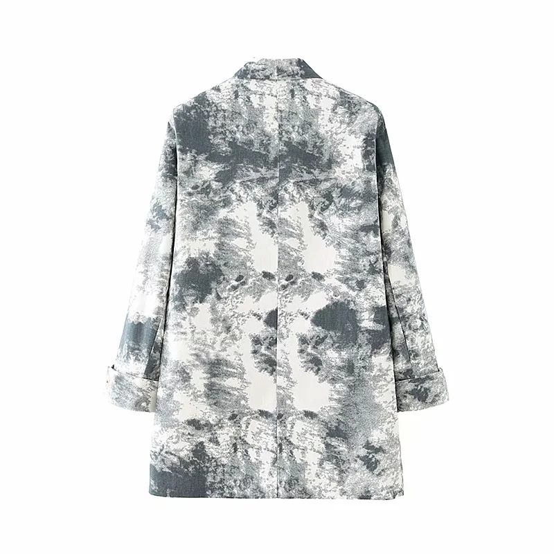 vintage women elegant tie dye long blazers fashion ladies stylish notched collar suit jacket female chic girls 210430