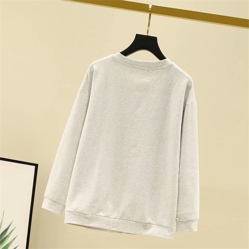 Streetwear Women Cartoon Rabbits Print Hoodies Fashion Ladies O-Neck Tops Causal Female Chic Grey Pullovers 210430