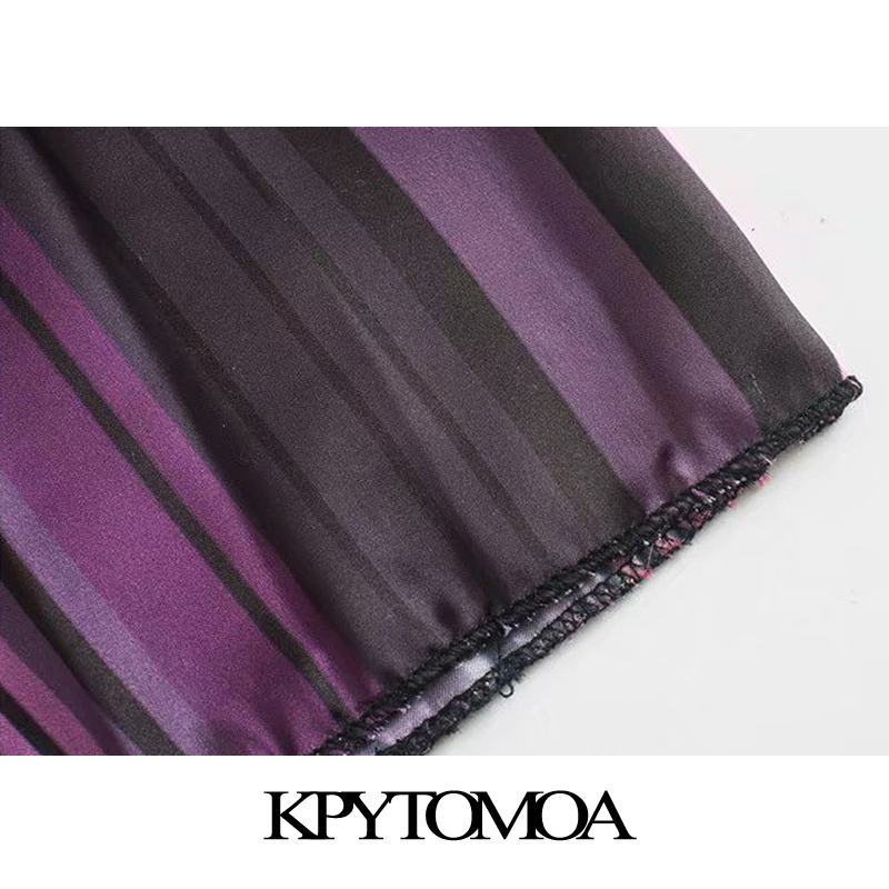 Women Chic Fashion Striped Pleated Midi Dress Backless Side Zipper Spaghetti Strap Female Dresses Vestidos 210420