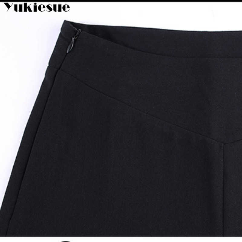 High Waist Straight Pants Summer Wide Leg Elastic Workwear Trousers Women Black Office Ladies Plus size 4XL 210608