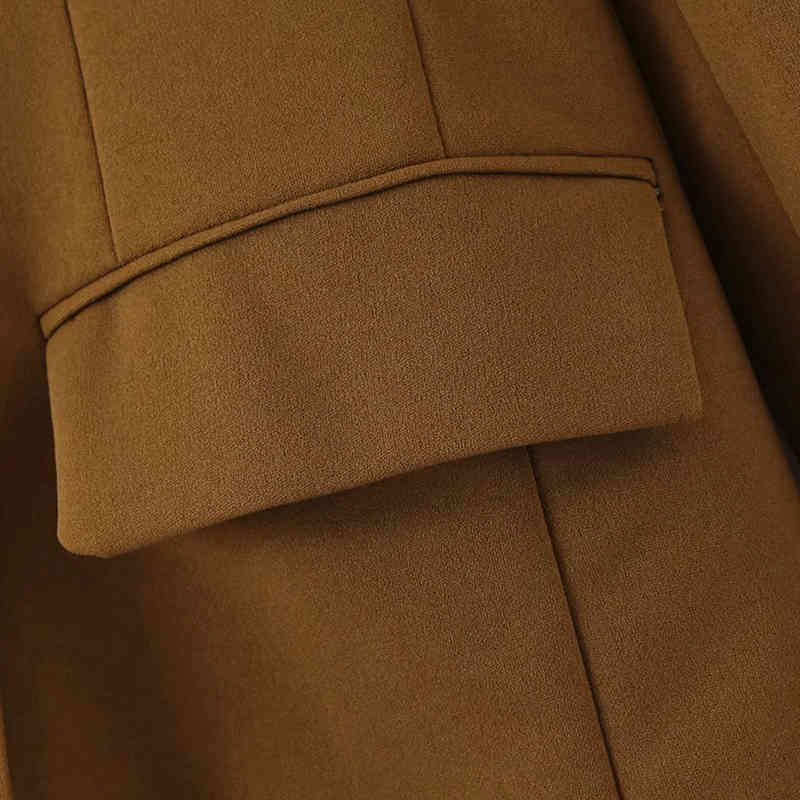Women Solid Casual Double Breasted Suit Blazer Ladies Office Wear Long Sleeve Blazers Notched Collar Pockets Jackets 210414