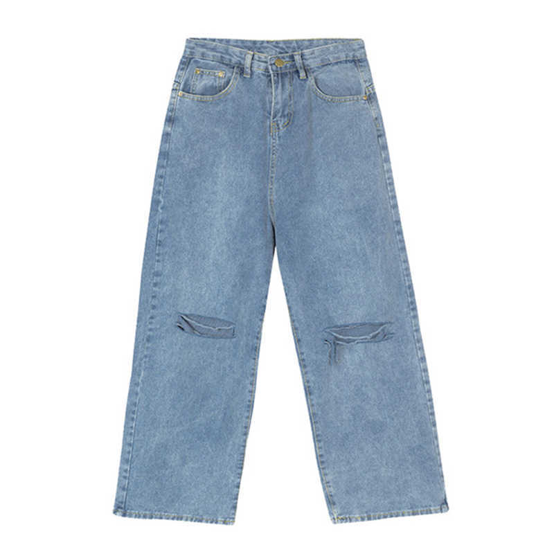 Spring Autumn Jeans Women High Waist Loose Wide Leg Jeans Long Pants Straight Tube Street Hip Hop Bf Female Trousers Jeans 210702