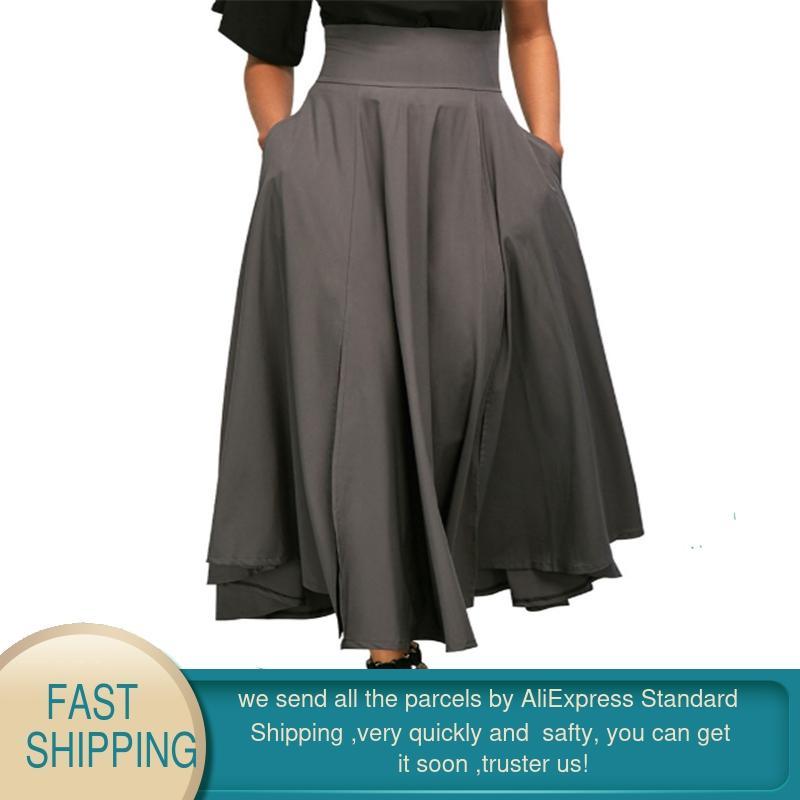 Skirts Women Black Long Woman High Waist Elegant Colorful Casual Retro Cotton A Line Evening Female 210428