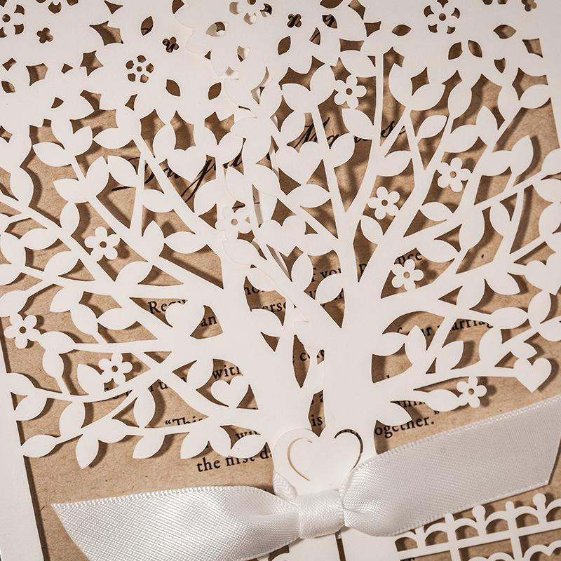 2021 Personalized Wedding Invitation Cards Flora Tree Laser Cut Ivory Color with Hollow Wedding Favors Chinese Party Cards