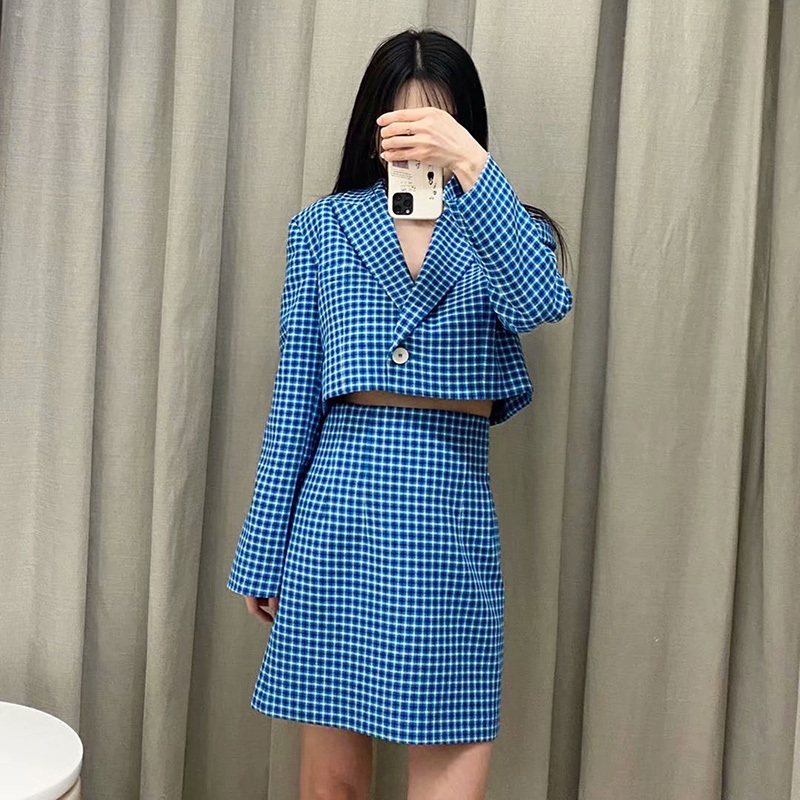 Women Chic Fashion With Back False Pockets Checked Mini Skirt Vintage High Waist Side Zipper Female Skirts Mujer 210521