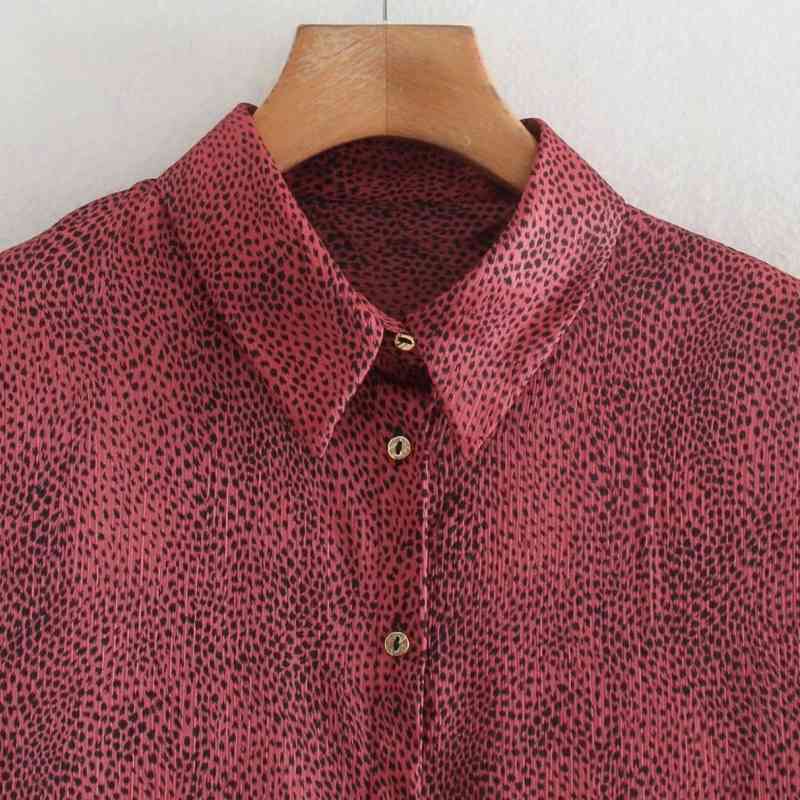 Women Vintage Leopard Print Side Slit Long Shirt Casual Femme Nine Quarter Sleeve Blouse Lady Loose Tops Blusas S8111 210430