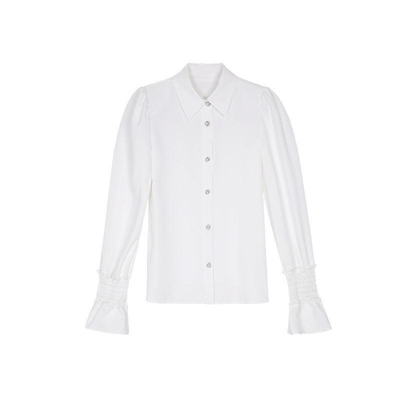 Elegant Casual Blouse For Women Lapel Long Sleeve White Patchwork Button Female Fashion Clothing 210524