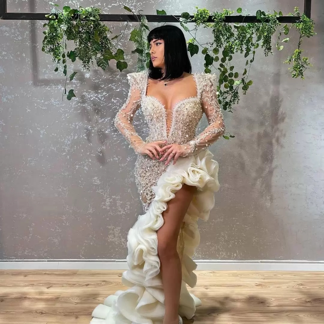 Arabic Size 2022 Plus Aso Ebi urious Stylish Mermaid Prom Dresses Beaded Pearls Evening Formal Party Second Reception Gowns Dress