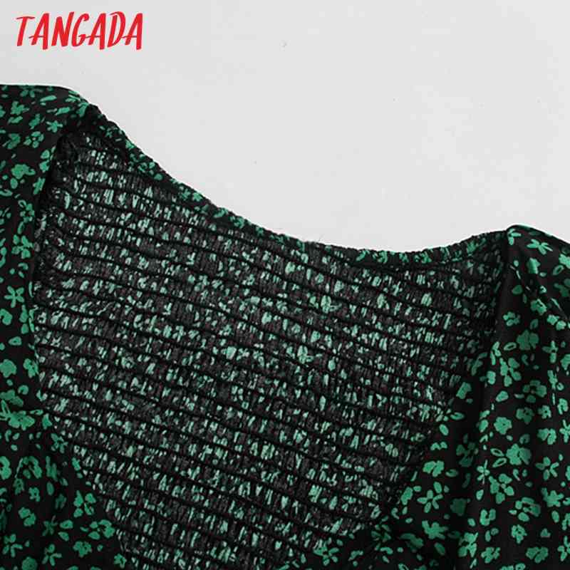 Fashion Women Green Flowers Print A-line Long Sleeve High Street Ladies Mini Dress 4N06 210416