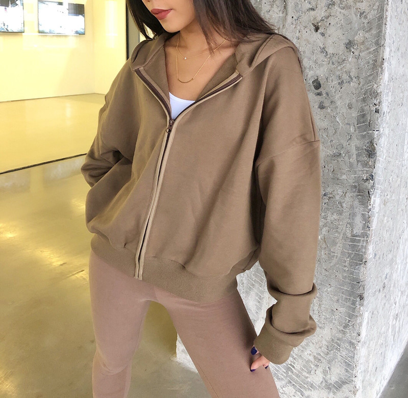 zipper hooded jacket Women Sweatshirt Long Sleeve thickCardigan coat Casual plus size outwear spring winter 210521