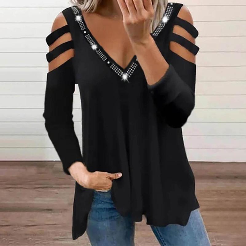 Women's Blouses & Shirts Sexy Fashion Hollow-Out Tops Spring And Autumn V-neck Strapless Rhinestone Long Sleeve T-shirt Top Camisas De Mujer, White
Women's Blouses & Shirts Sexy Fashion Hollow-Out Tops Spring And Autumn V-neck Strapless Rhinestone Long Sleeve T-shirt Top Camisas De Mujer, White