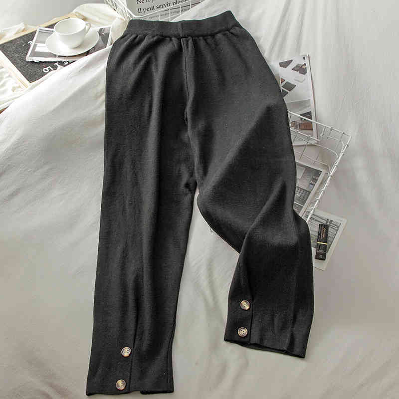 Nomikuma Knitted Buttons Harem Pants Causal Stretch High Waist Ankle-length Trousers Spring New Women Sweater Pants 6E105 210427