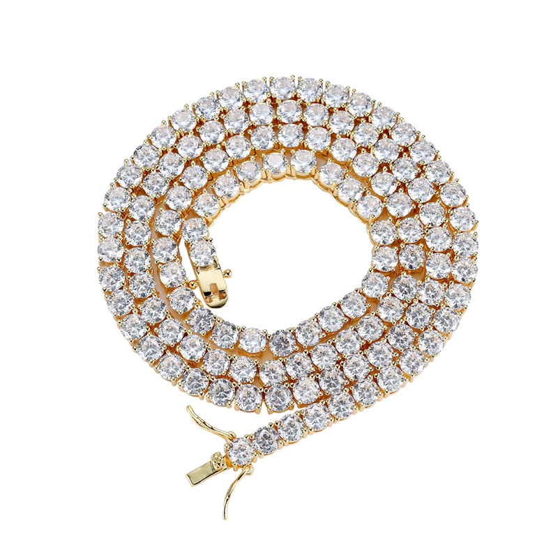 Hip Hop Men Tennis Chain Necklace Jewelry Gold Dia Iced Out Chains Long Necklaces 5MM