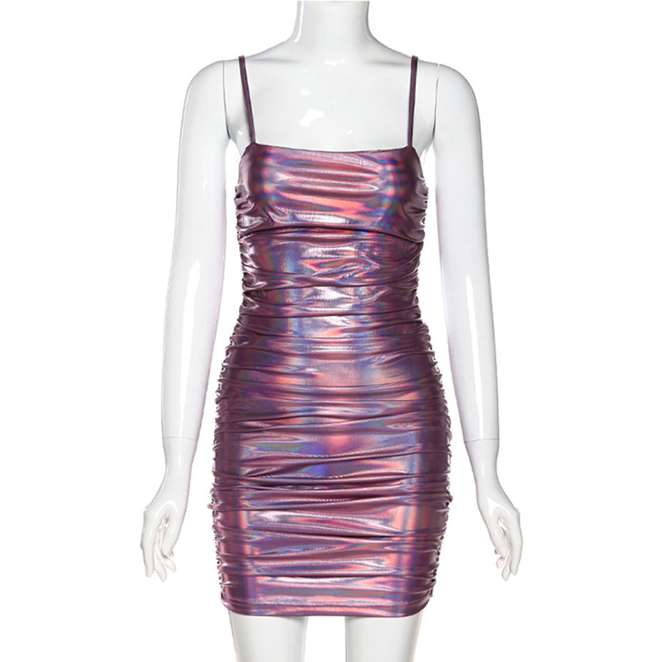 Free Women's Nightclub Party Dress Colorful Sexy Spaghetti Strap Sleeveless Bodycon Draped Vestidos 210524