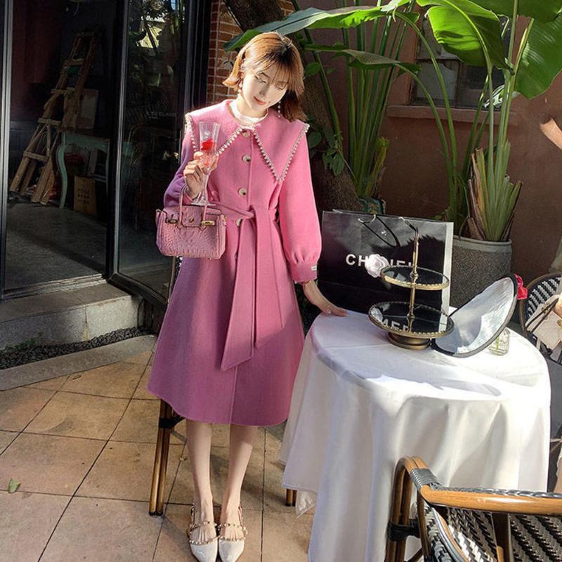 Women's Wool & Blends Autumn Ladies Sweet Elegant Mid-length Woolen Coat 2021 Winter Doll Collar Pink Jacket Diamond Beading Warm Outerwear, Sky blue
Women's Wool & Blends Autumn Ladies Sweet Elegant Mid-length Woolen Coat 2021 Winter Doll Collar Pink Jacket Diamond Beading Warm Outerwear, Sky blue
