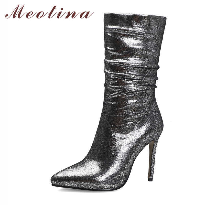 Meotina Super High Heel Mid Calf Boots Women Boots Pleated Stiletto Heel Boots Pointed Toe Female Shoes Autumn Winter Silver 210608
Meotina Super High Heel Mid Calf Boots Women Boots Pleated Stiletto Heel Boots Pointed Toe Female Shoes Autumn Winter Silver 210608