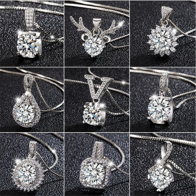 26 Style Sparkling Luxury Jewelry Lover Pendant 925 Sterling Silver Top Sell Round Cut White Topaz CZ Diamond Gemstones Eternity Women Wedding Clavicl