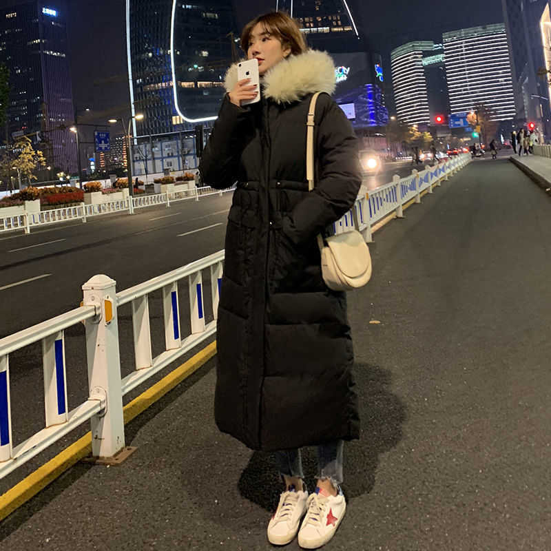 Style Down Padded Jacket Women's Mid-length Over The Knee Korean Loose Thick Fur Collar Coat Winter Clothes Women 211011