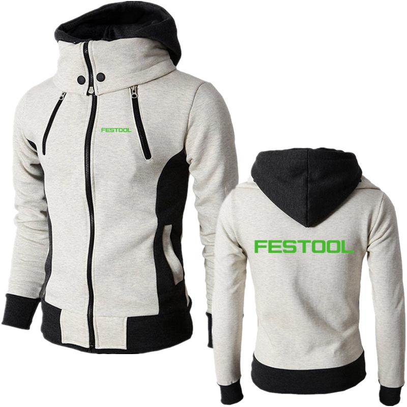 Men's Hoodies & Sweatshirts 2021 Year FESTOOL Solid Color Zip Up Hoodie Classic Winter Hooded Coat Top Long Sleeve Casual Men Delicate Print