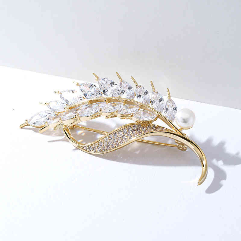 2021 Micro Inlaid Zircon Rice Spike Brooch Clothing Accessories Freshwater Pearl Copper Plated