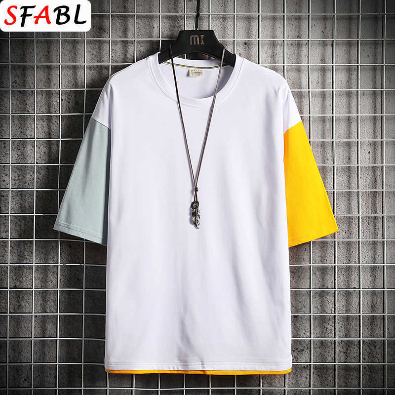 SFABL Summer Men T Shirt Patchwork Loose Tops Tees Fashion Tshirt Male Short Sleeve Hip Hop s T-shirt for Young 210629