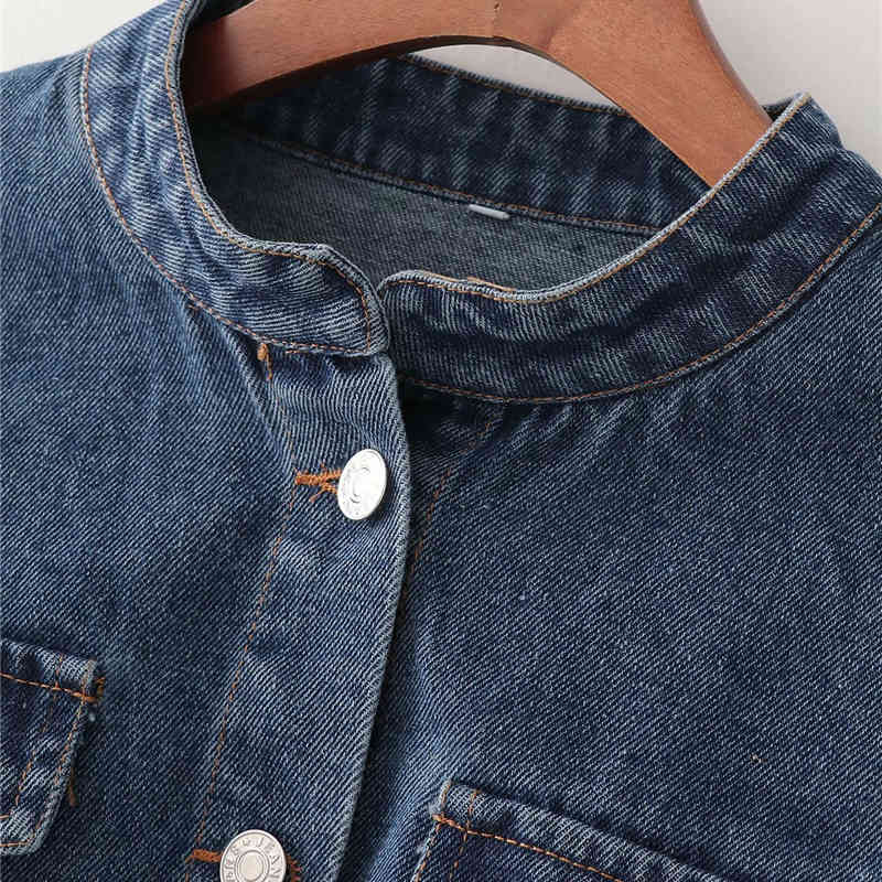 Evfer Autumn Streetwear Women Blue Denim Short Jackets Female Fashion Long Sleeve Single Breasted Cotton Outwear Jacket 210421