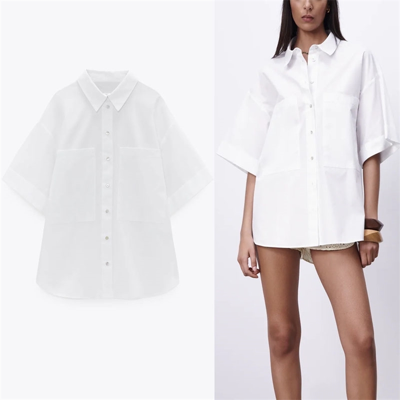 Women Oversized Short Sleeve Shirt White Plus Size Loose Summer Shirts Woman Chic Button Up Patch Pockets Long Top 210518
Women Oversized Short Sleeve Shirt White Plus Size Loose Summer Shirts Woman Chic Button Up Patch Pockets Long Top 210518