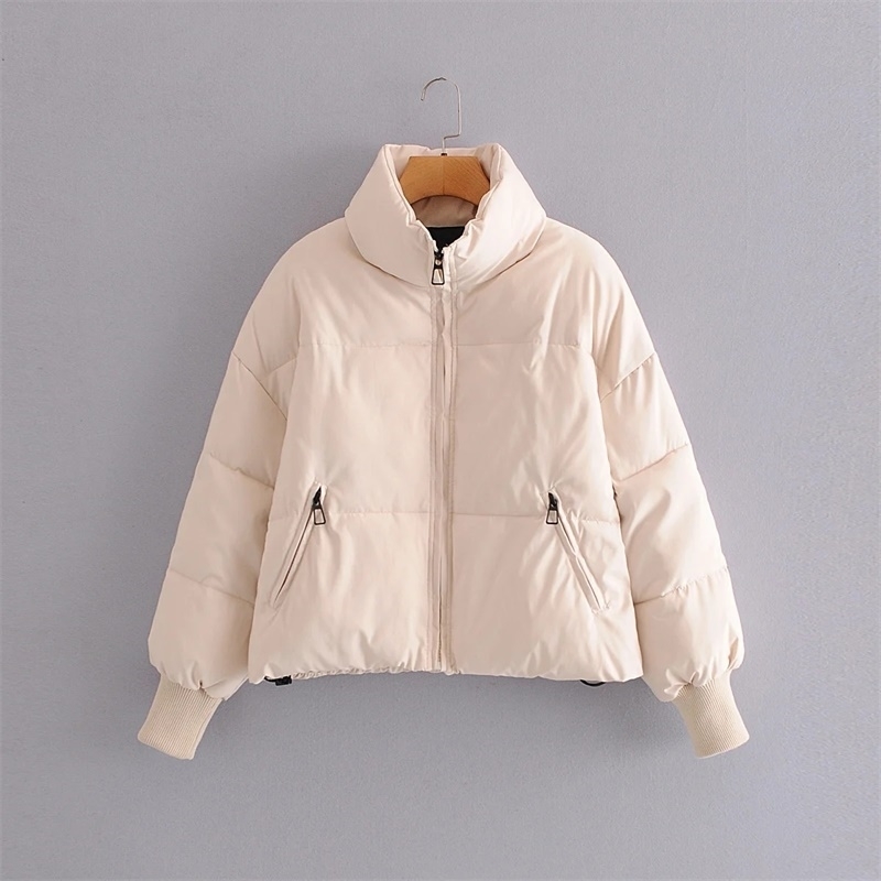 Women's Autumn And Winter Style Stand-Up Collar Drawstring Casual Loose Bread Short Warm Cotton Coat Jacket 210521