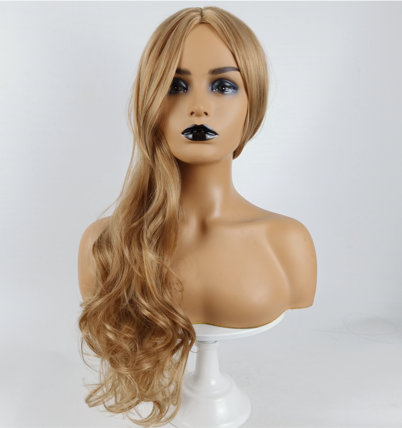 Fashion Women 26 Inch Long Blonde Synthetic Hair Wig Wavy American Curly Cosplay Wigs