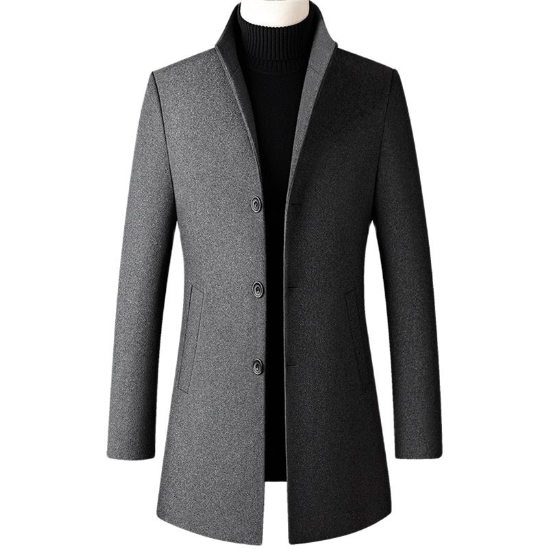 Winter Wool Coat Men Thick Stand Collar Coat Male Fashion Wool Blend Outwear Jacket Smart Casual Trench Plus Size Mens Overcoat 211122