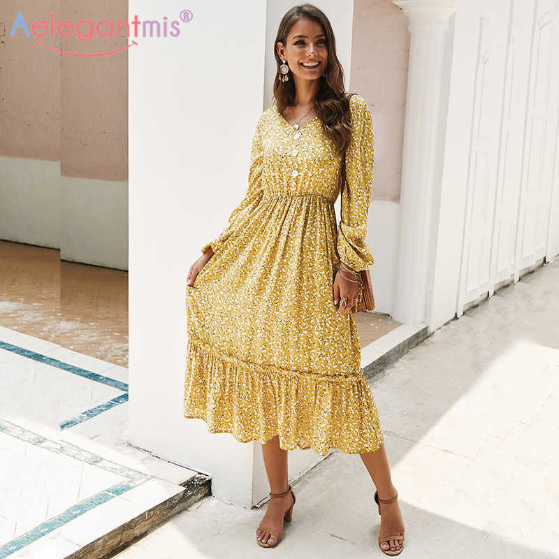 Aelegantmis Spring Elegant Print Long Dress Women Sexy V Neck Summer Maxi Ladies High Waist Sleeve Casual Beach 210607, Yellow
Aelegantmis Spring Elegant Print Long Dress Women Sexy V Neck Summer Maxi Ladies High Waist Sleeve Casual Beach 210607, Yellow