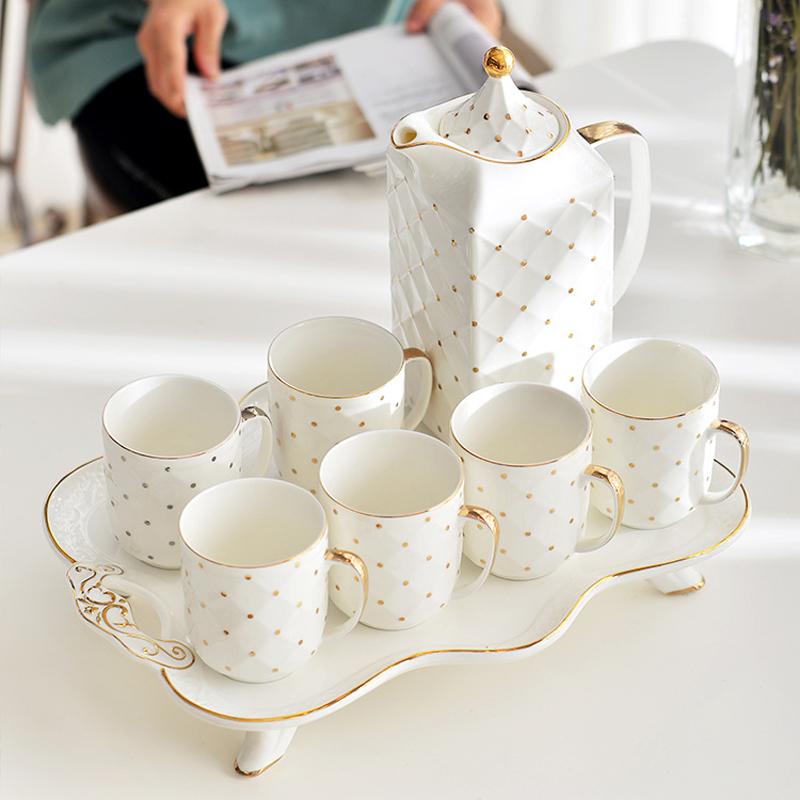 Mugs 8PCS Luxury White Porcelain Coffee Or Tea Set With Gold Dots Ceramic Teapot Storage Tray Kitchen Tableware Home Collection Decor, Silver
Mugs 8PCS Luxury White Porcelain Coffee Or Tea Set With Gold Dots Ceramic Teapot Storage Tray Kitchen Tableware Home Collection Decor, Silver
