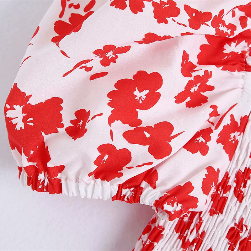 PUWD Sweet Women Square Collar A-line Dress Summer Fashion Ladies High Street Cute Female Printed Poplin 210522