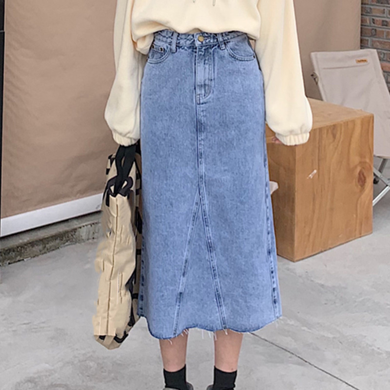 Nomikuma Jeans Skirts Womens Spring Korean Love Heart Printed Pockets Demin Skirt Causal Split Faldas Largas Mujer 6G180 210427