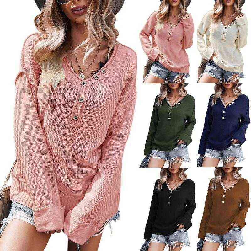 Women Spring Fall Solid Knitted Sweater Jumper Pullovers Top V-Neck Full Sleeve Button Stretch Comfort -XL Y1110, Navy blue
Women Spring Fall Solid Knitted Sweater Jumper Pullovers Top V-Neck Full Sleeve Button Stretch Comfort -XL Y1110, Navy blue