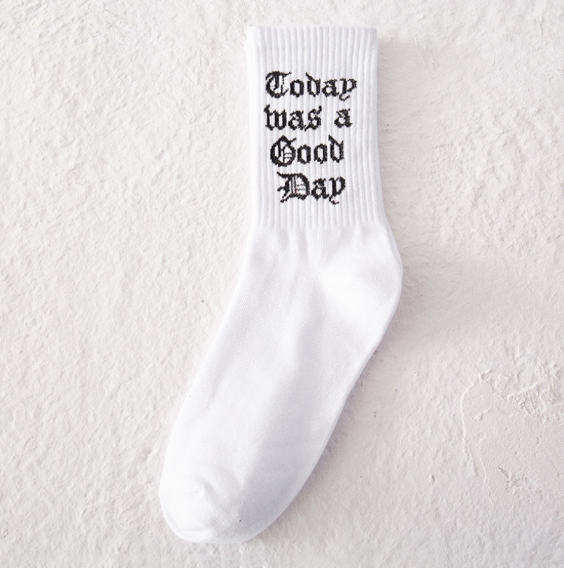 Drop Ship Autumn Winter Men Funny Harajuku Humor Word Printed Socks Creative Hip Hop Street Skateboard Unisex Crew Happy Sock