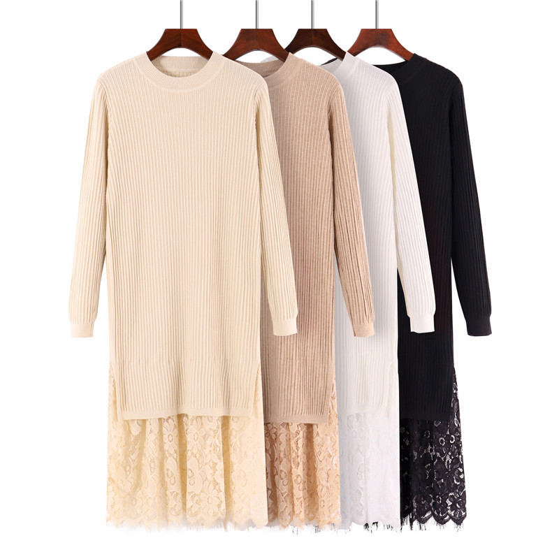 Autumn Winter Fashionable Knitted Dress Women Lace Stitching Oversize Pullover Medium Long Base Sweater Female 210520, White
Autumn Winter Fashionable Knitted Dress Women Lace Stitching Oversize Pullover Medium Long Base Sweater Female 210520, White