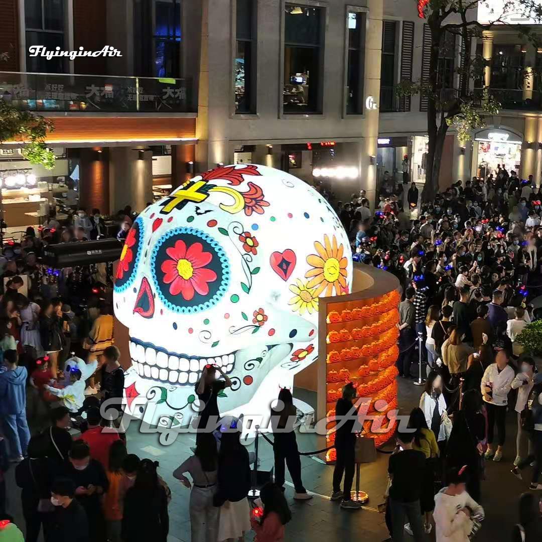 3m/4m Outdoor White Giant Inflatable Catrina Skull Halloween Decorations Air Blow Up Dead Head Bone For Carnival Stage