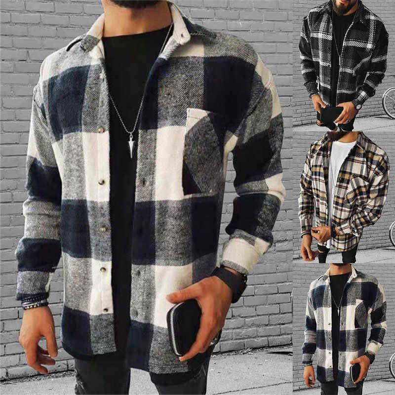 Men's Fashion Spring Plaid Casual Flannel Shirts Man Long Sleeve Soft Comfort Slim Fit Styles Men er Down Jacket Cardigan Shirt 211202