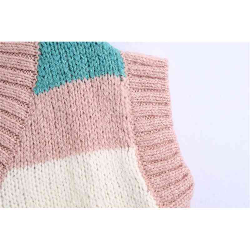 Streetwear Women Striped Sweater Tanks Fashion Ladies V-Neck Knitted Tops Elegant Female Chic Pullover Sweet Girl Vest 210430