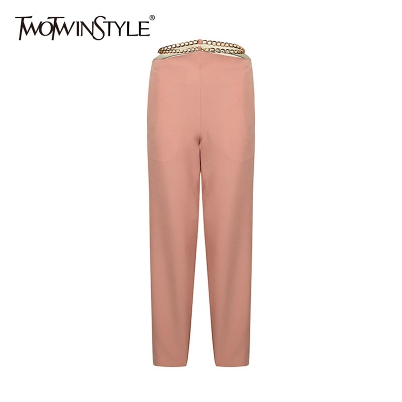 Hollow Out Casual Pants For Women High Waist Patchwork Chain Straight Trousers Female Fashion Clothing 210521, Black
Hollow Out Casual Pants For Women High Waist Patchwork Chain Straight Trousers Female Fashion Clothing 210521, Black