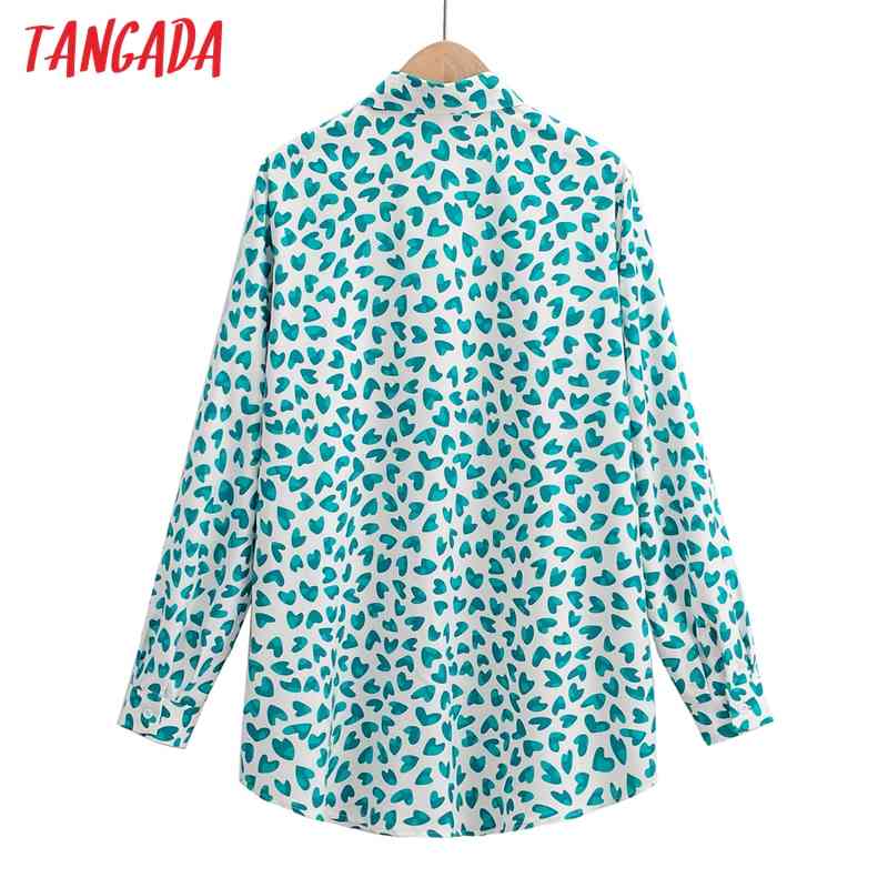 Women Blue Heart Print Blouse Long Sleeve Chic Female Office Lady Shirt Blusas Femininas 1F105 210416