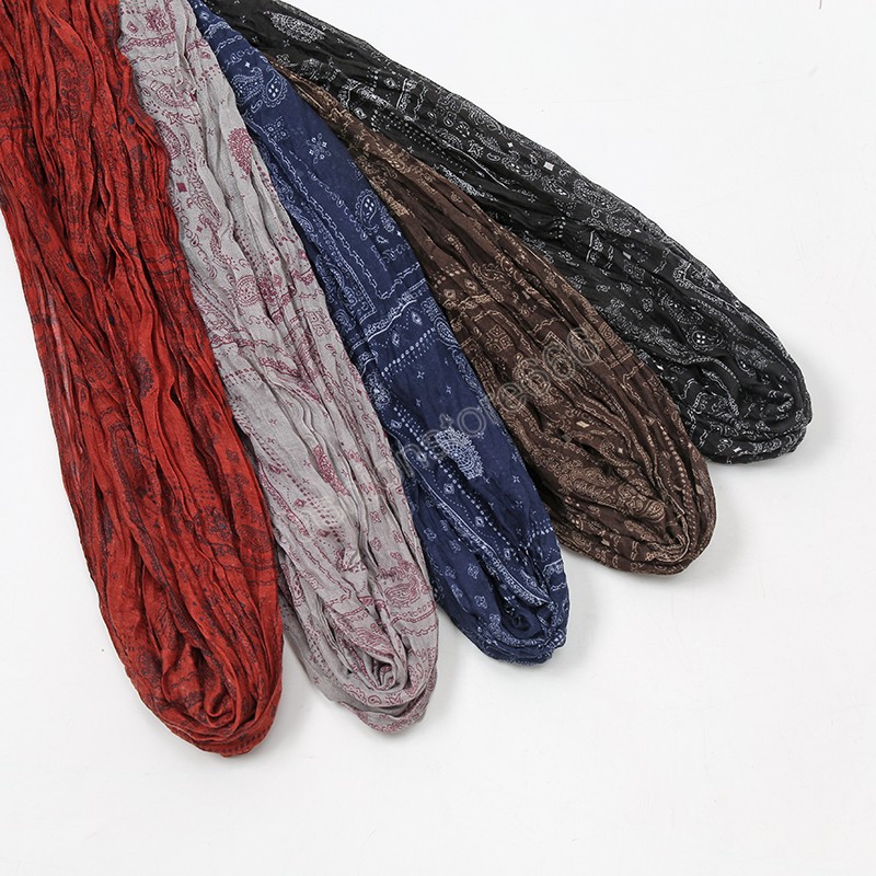 Fashion Crinkle Pleated Printed Hijab Scarf Women Muslim Shawls Headscarf Cotton Viscose Head Wrap Bandana Foluard Turbans