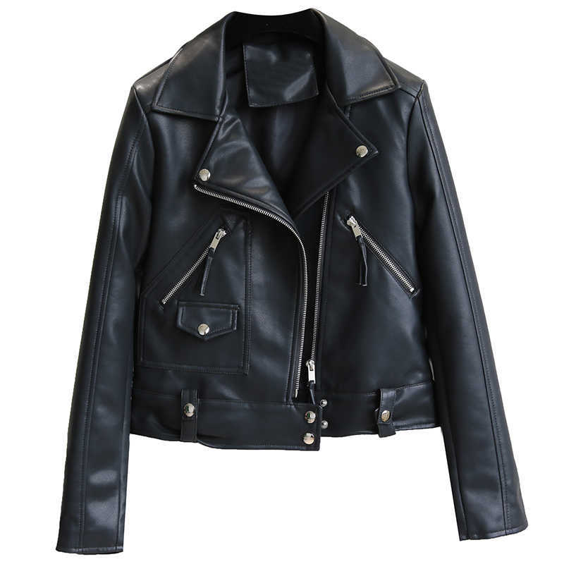 LY VAREY LIN Autumn Pu Faux Leather Jackets Women Rivets Ribbons Pockets Zippers Outerwear Short Slim Moto Biker Coats 210526