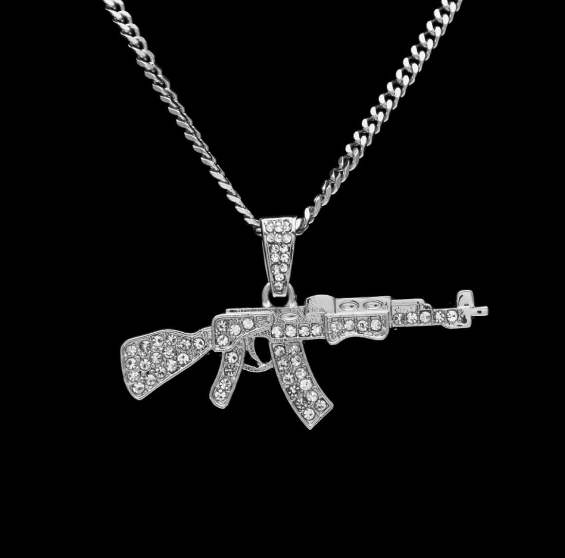 Gold Iced Out AK47 Pendant Necklace For Mens Fashion Hip Hop Jewelry Cuban Link Chain Necklaces
