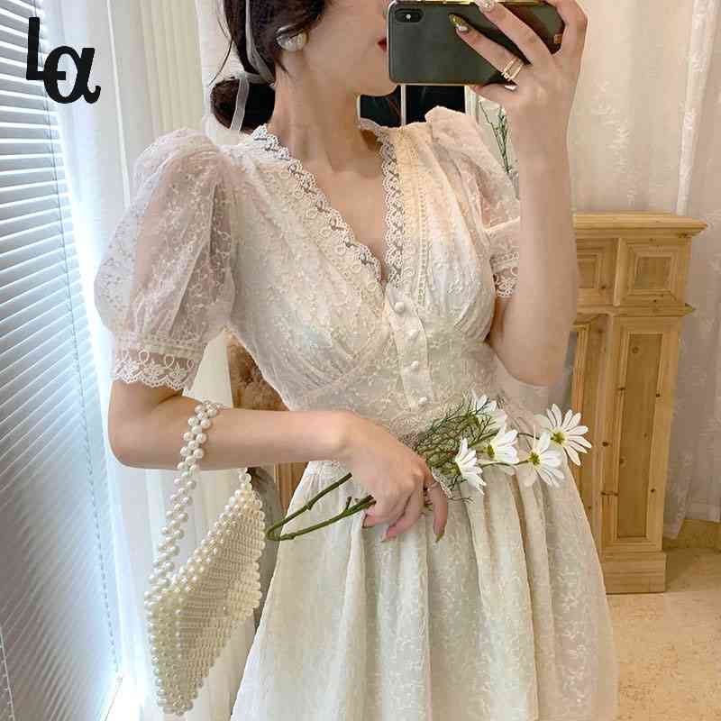 Dress Korean V-Neck Elegant Vintage Women Puff Sleeve Lace Evening Party Summer Chic 210519, As picture
Dress Korean V-Neck Elegant Vintage Women Puff Sleeve Lace Evening Party Summer Chic 210519, As picture