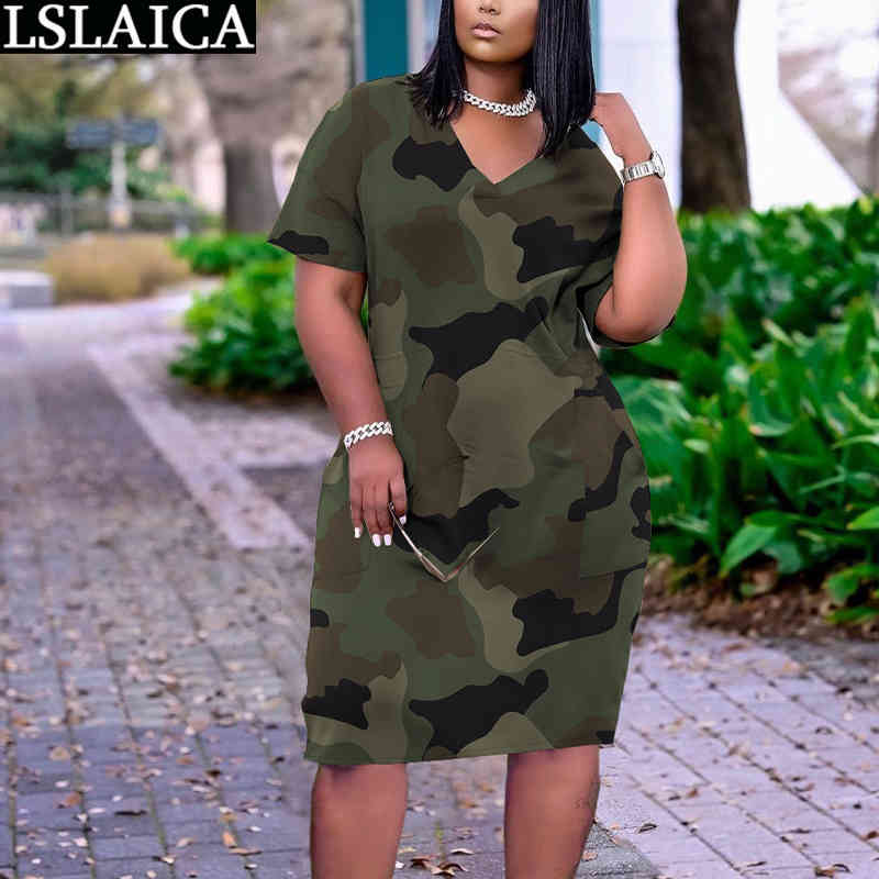 Wholesale Summer Clothes for Women Short Sleeve Camouflage Print Dress V Neck Plus Size Streetwear Female Robe 210520, Green
Wholesale Summer Clothes for Women Short Sleeve Camouflage Print Dress V Neck Plus Size Streetwear Female Robe 210520, Green